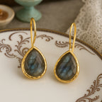 Labradorite Drop Earrings | Natural Labradorite 18K Gold Plated Dangle Earrings