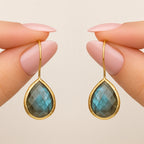 Labradorite Drop Earrings | Natural Labradorite 18K Gold Plated Dangle Earrings