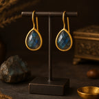 Labradorite Drop Earrings | Natural Labradorite 18K Gold Plated Dangle Earrings