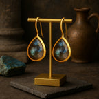 Labradorite Drop Earrings | Natural Labradorite 18K Gold Plated Dangle Earrings