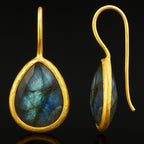 Labradorite Drop Earrings | Natural Labradorite 18K Gold Plated Dangle Earrings