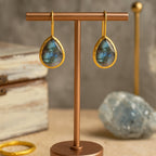 Labradorite Drop Earrings | Natural Labradorite 18K Gold Plated Dangle Earrings