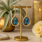 Labradorite Drop Earrings | Natural Labradorite 18K Gold Plated Dangle Earrings