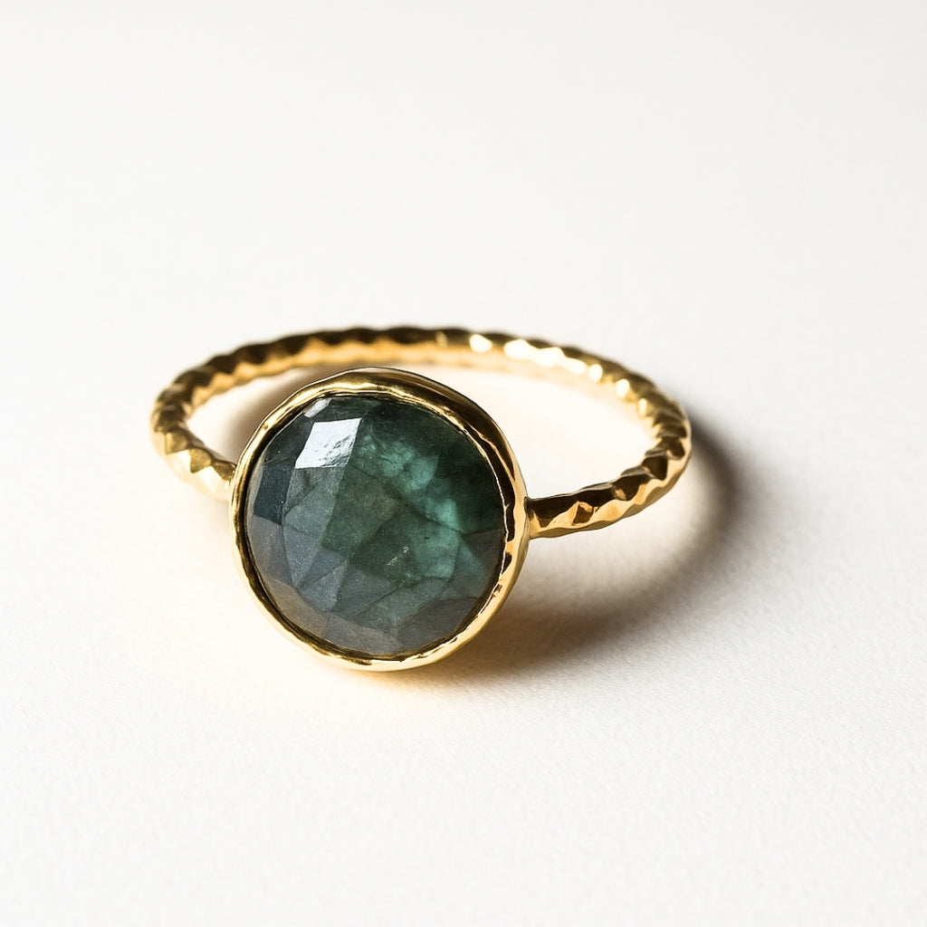 Minimal Labradorite Ring | 18K Gold Plated Adjustable Labradorite Jewelry | Healing Crystal Personalized Gift for Her