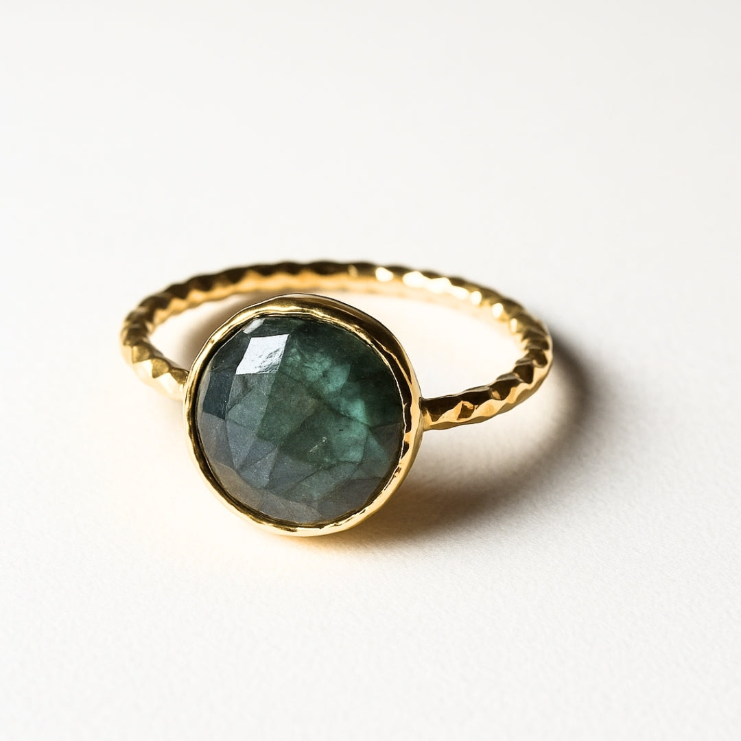 Minimal Labradorite Ring | 18K Gold Plated Adjustable Labradorite Jewelry | Healing Crystal Personalized Gift for Her
