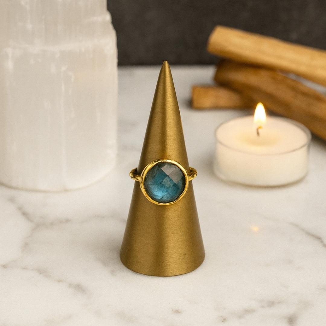 Minimal Labradorite Ring | 18K Gold Plated Adjustable Labradorite Jewelry | Healing Crystal Personalized Gift for Her