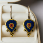 Boho Lapis Coral Earrings – One of a Kind Sterling Silver Bronze Spiral Drop Dangle