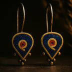 Boho Lapis Coral Earrings – One of a Kind Sterling Silver Bronze Spiral Drop Dangle