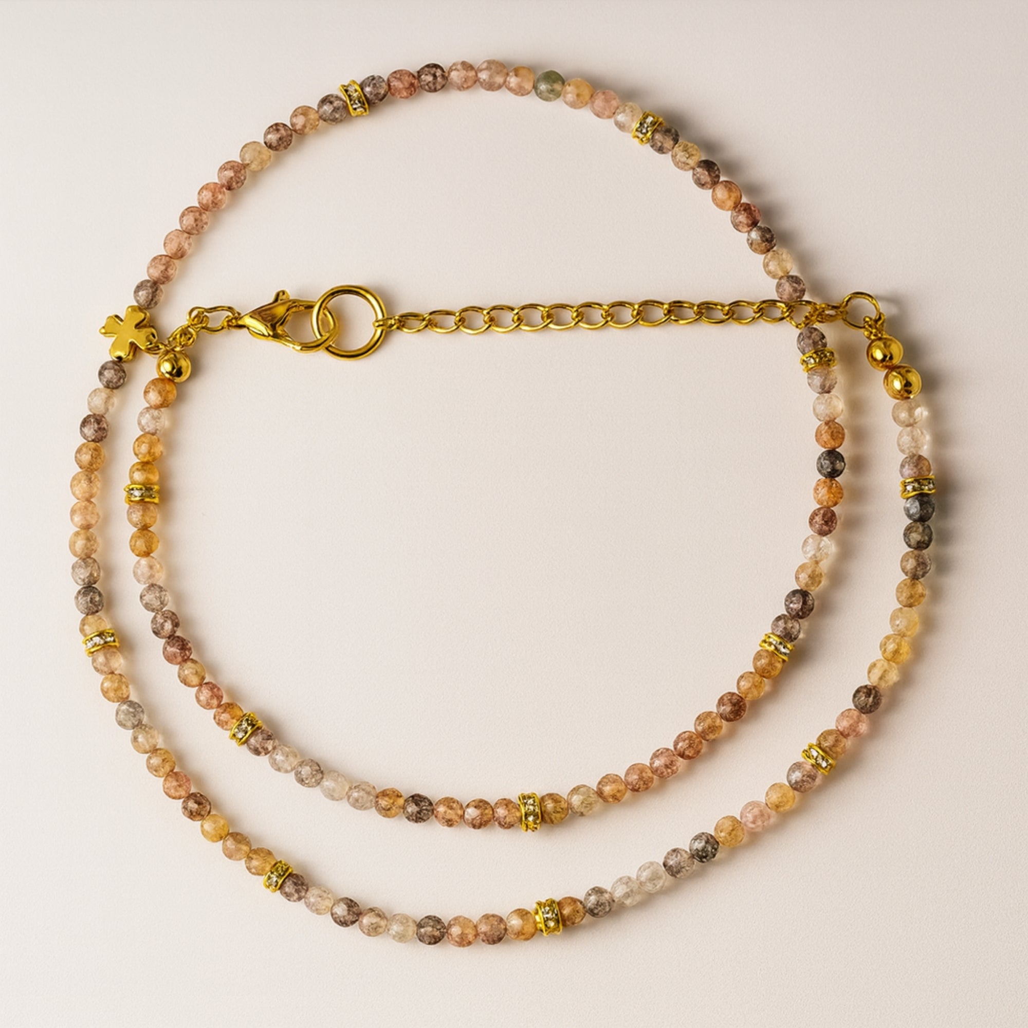 Strawberry Quartz Necklace 3mm Faceted Beads | Golden Clover Talisman Jewelry