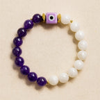 Moonstone Amethyst Evil Eye Talisman|Lunar Amethyst Bracelet|8mmGold Hematite