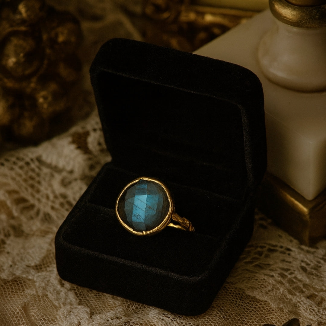 Minimal Labradorite Ring | 18K Gold Plated Adjustable Labradorite Jewelry | Healing Crystal Personalized Gift for Her