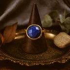 Tiamat’s Orb – Minimal Sapphire Ring | 18K Gold Plated Adjustable Sapphire Jewelry |