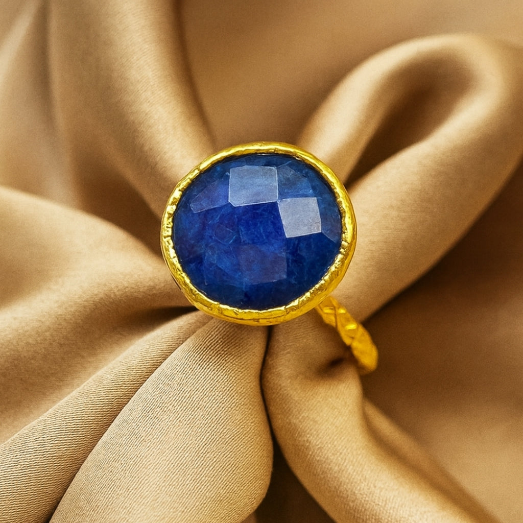 Tiamat’s Orb – Minimal Sapphire Ring | 18K Gold Plated Adjustable Sapphire Jewelry | Healing Crystal Personalized Gift for Her