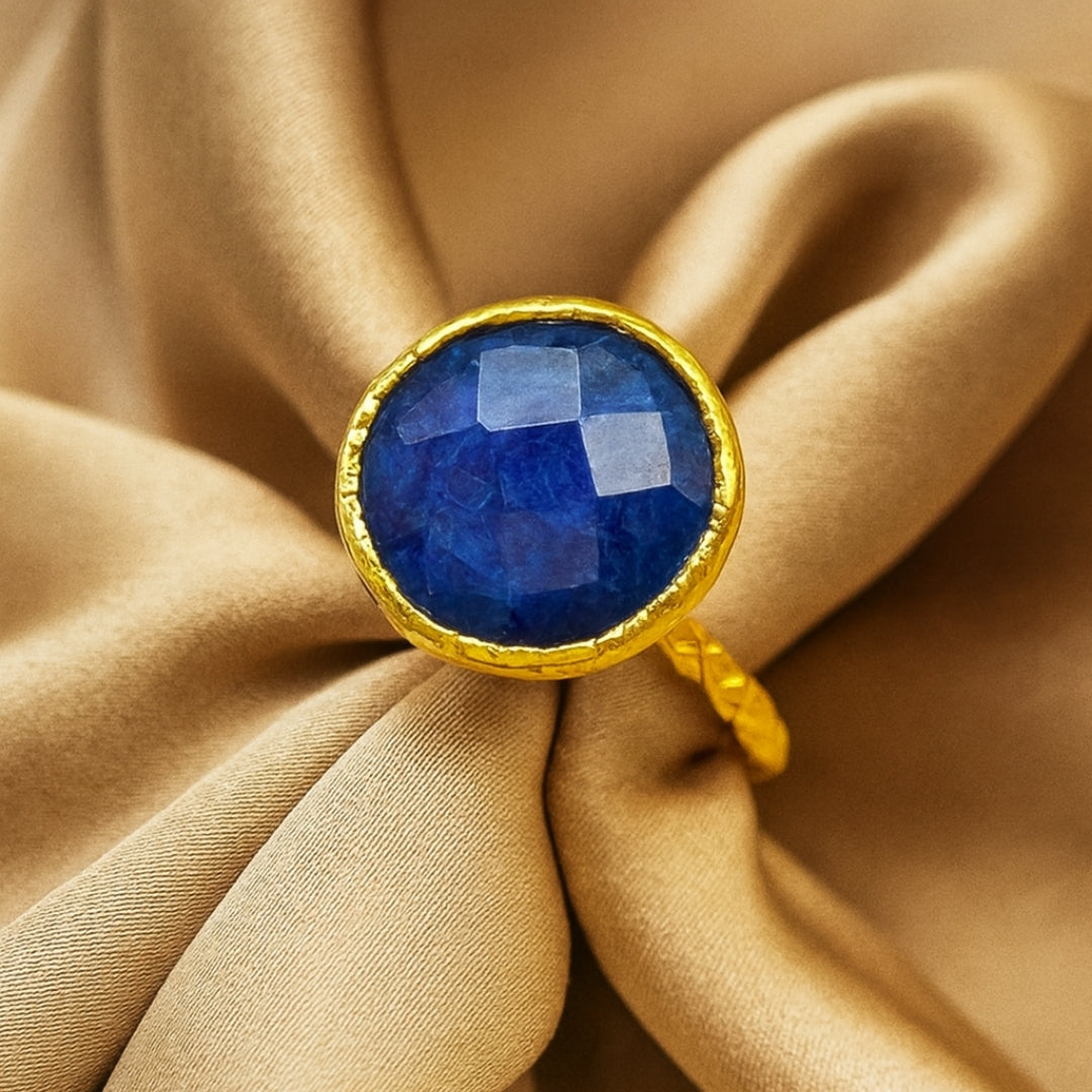 Tiamat’s Orb – Minimal Sapphire Ring | 18K Gold Plated Adjustable Sapphire Jewelry | Healing Crystal Personalized Gift for Her