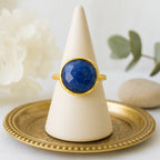Tiamat’s Orb – Minimal Sapphire Ring | 18K Gold Plated Adjustable Sapphire Jewelry |