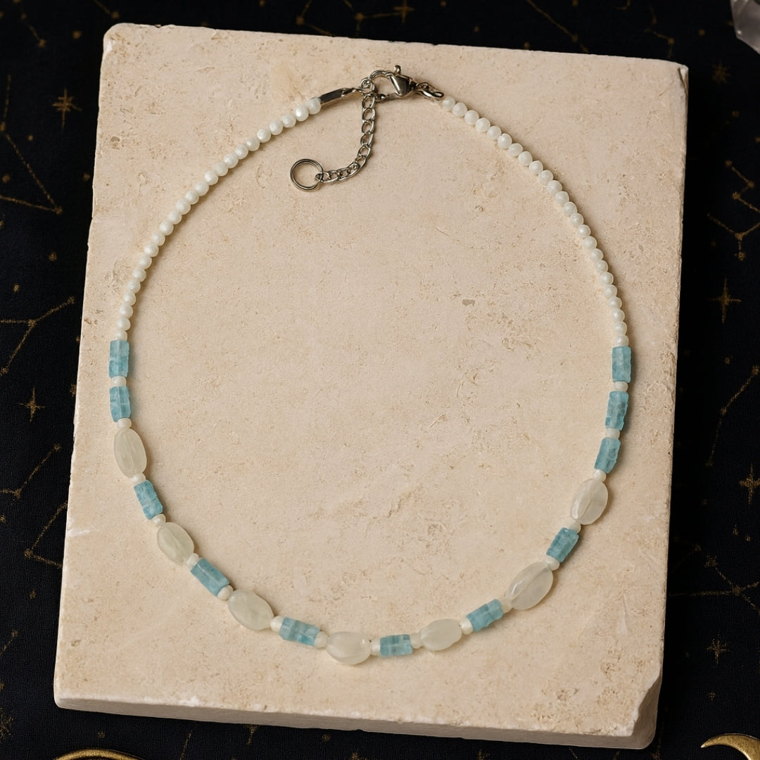 Moonstone Aquamarine Necklace Emotional Balance Intuition Calm Energy Healing Crystal Jewelry Lunar Harmony Talisman Handmade Gift for Her