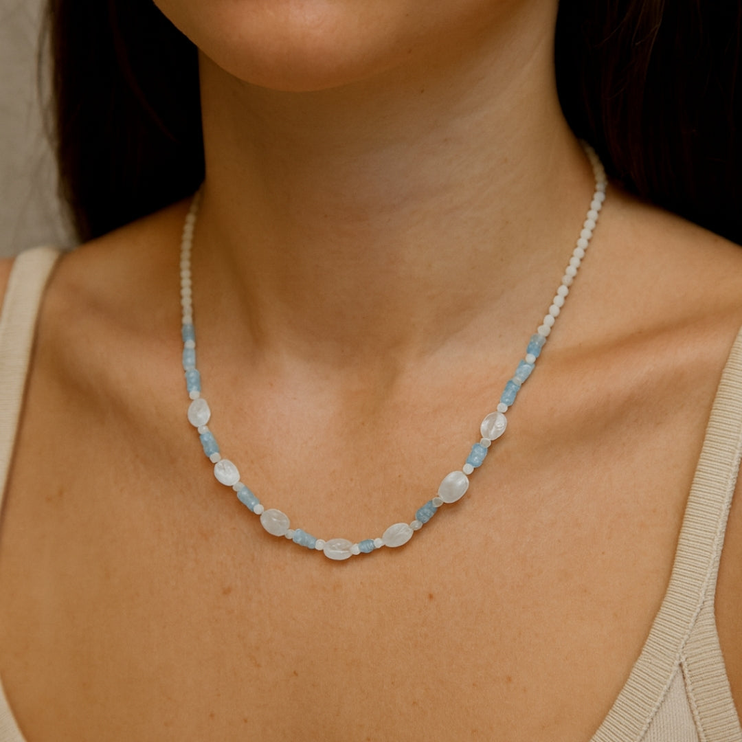 Moonstone Aquamarine Necklace Emotional Balance Intuition Calm Energy Healing Crystal Jewelry Lunar Harmony Talisman Handmade Gift for Her