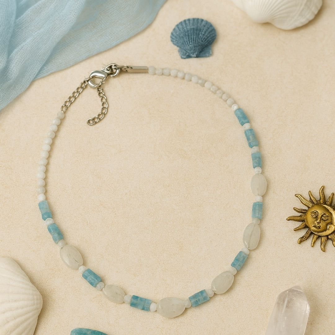 Moonstone Aquamarine Necklace Emotional Balance Intuition Calm Energy Healing Crystal Jewelry Lunar Harmony Talisman Handmade Gift for Her
