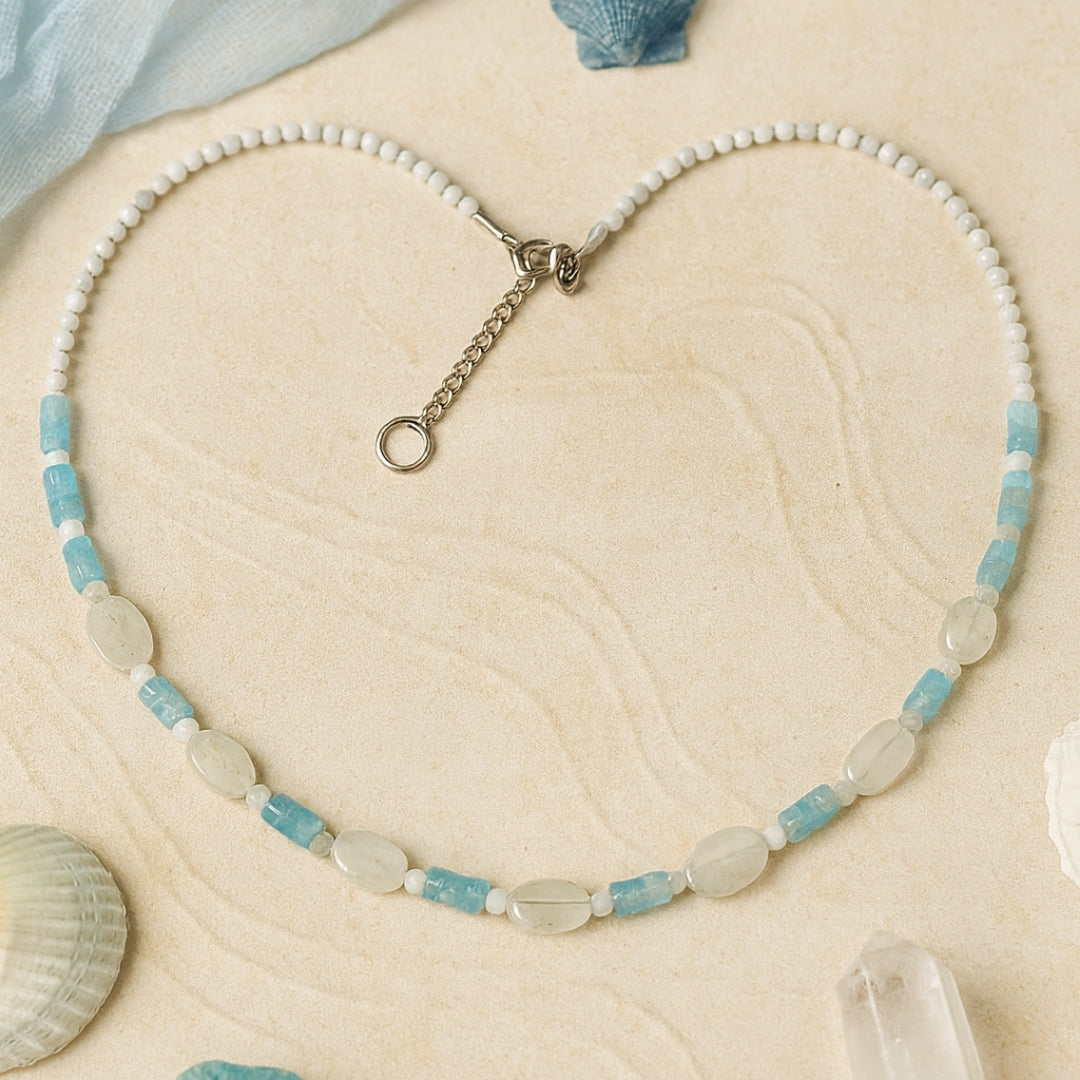 Moonstone Aquamarine Necklace Emotional Balance Intuition Calm Energy Healing Crystal Jewelry Lunar Harmony Talisman Handmade Gift for Her
