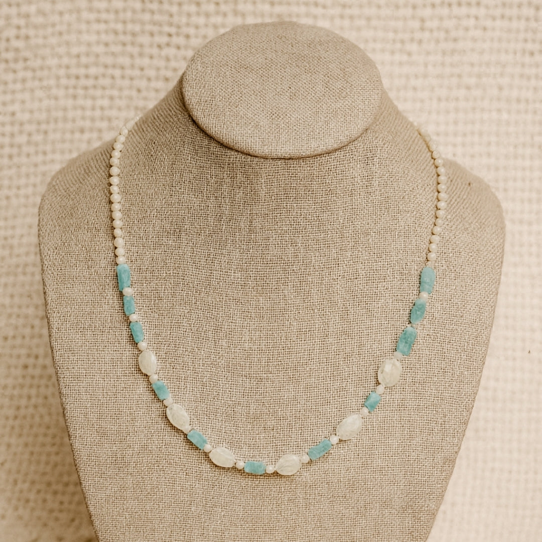 Moonstone Aquamarine Necklace Emotional Balance Intuition Calm Energy Healing Crystal Jewelry Lunar Harmony Talisman Handmade Gift for Her