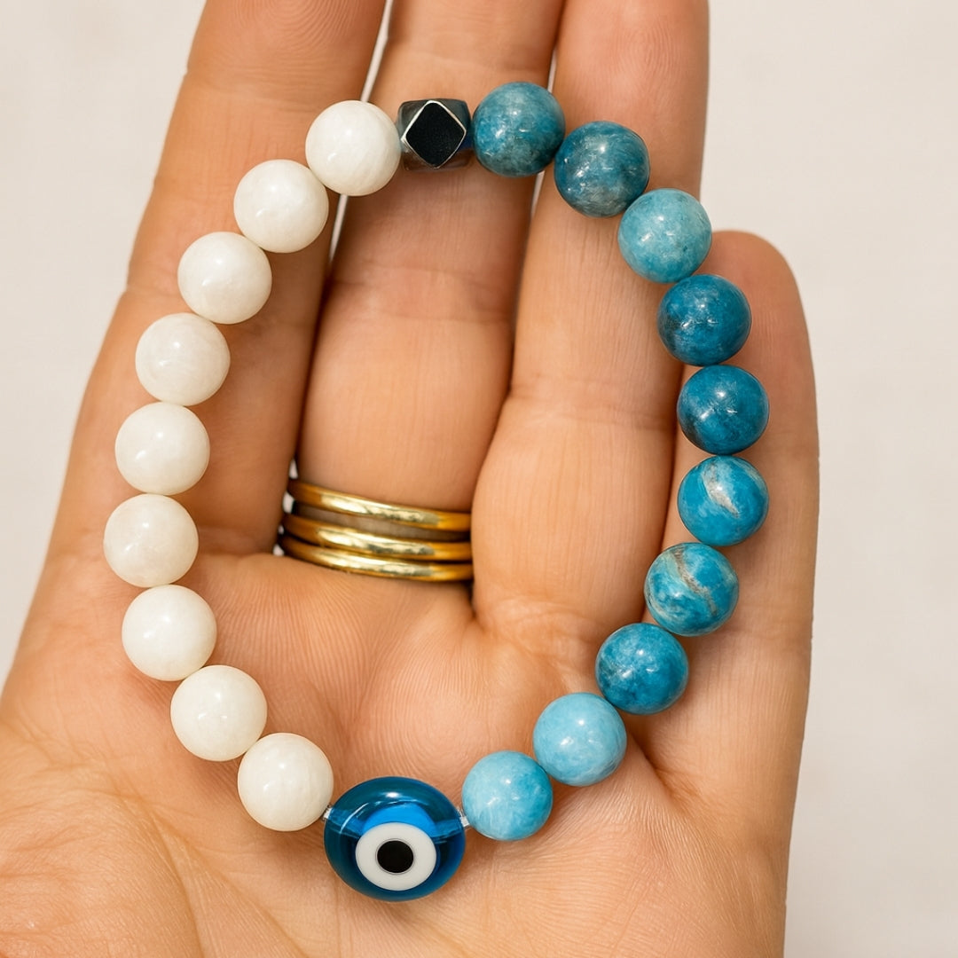 Moonstone Blue Apatite LunaFit Bracelet Weight Loss Focus Calm Energy Intuition Discipline Protection Motivation Handmade Gift for Her