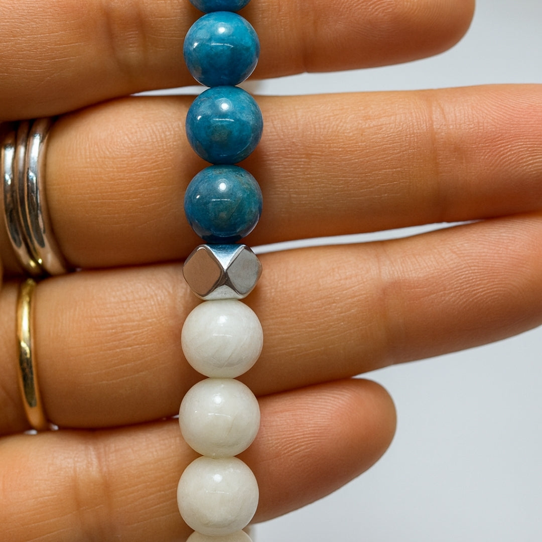 Moonstone Blue Apatite LunaFit Bracelet Weight Loss Focus Calm Energy Intuition Discipline Protection Motivation Handmade Gift for Her