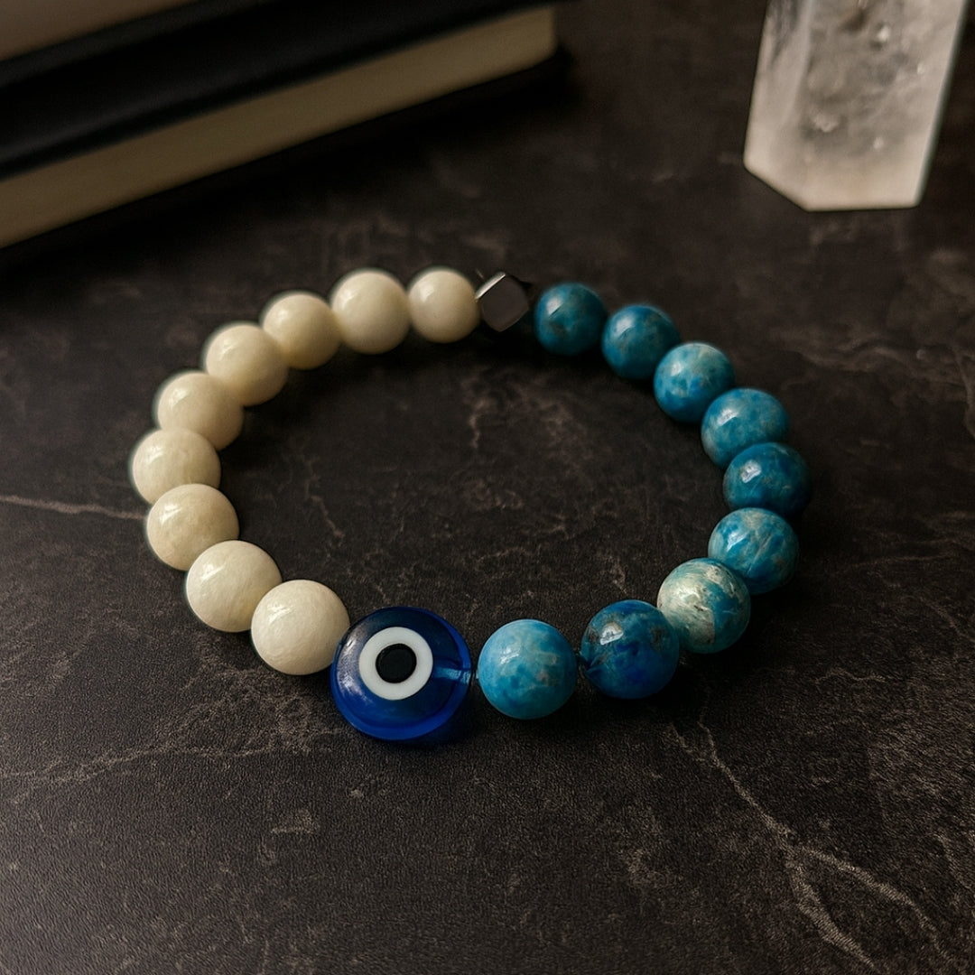 Moonstone Blue Apatite LunaFit Bracelet Weight Loss Focus Calm Energy Intuition Discipline Protection Motivation Handmade Gift for Her