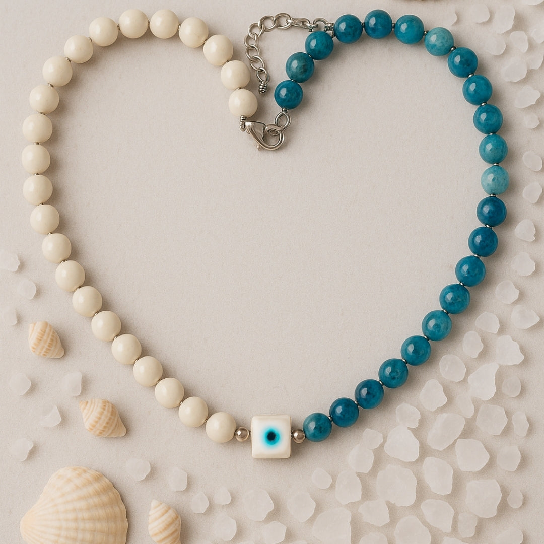 Moonstone Blue Apatite Necklace Weight Loss Jewelry Discipline Focus Calm Energy Evil Eye Protection Silver Talisman Handmade Gift for Her