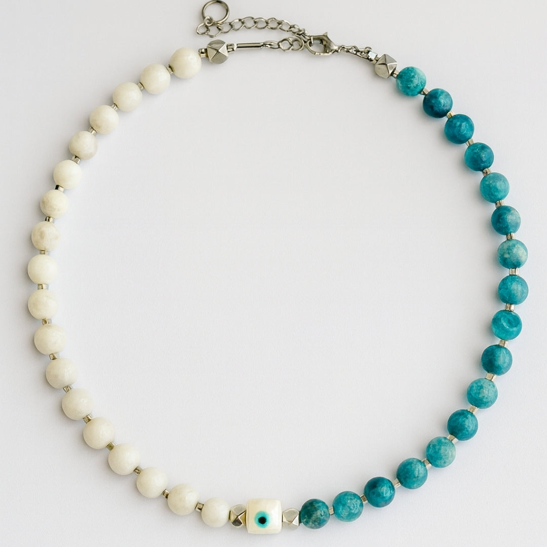 Moonstone Blue Apatite Necklace Weight Loss Jewelry Discipline Focus Calm Energy Evil Eye Protection Silver Talisman Handmade Gift for Her