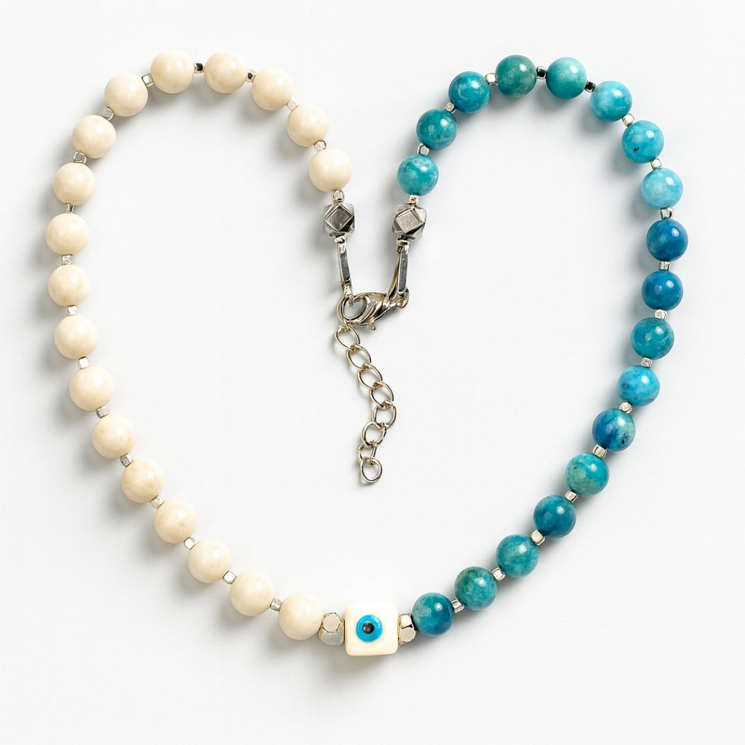 Moonstone Blue Apatite Necklace Weight Loss Jewelry Discipline Focus Calm Energy Evil Eye Protection Silver Talisman Handmade Gift for Her