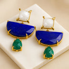 Moonstone Emerald Cat’s Eye Boho Statement Earrings | Natural Gemstone 18K Gold Plated Drop Earrings | Crystal Jewelry Gift for Her