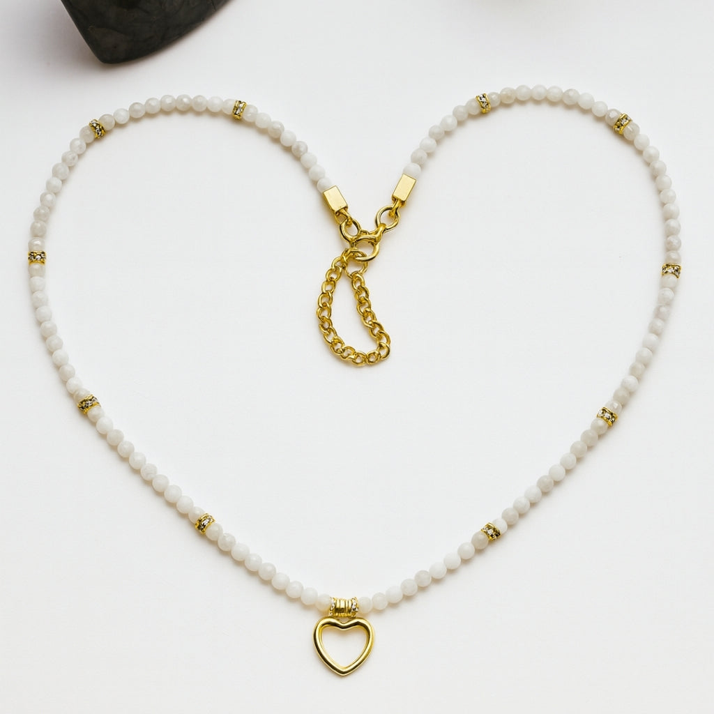 Moonstone Heart Necklace | 3 mm Faceted Dainty Moonstone Pendant