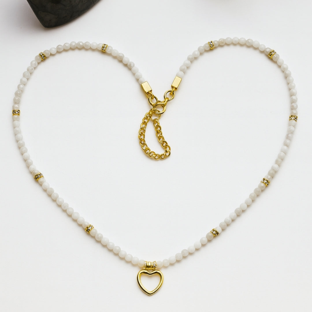 Moonstone Heart Necklace | 3 mm Faceted Dainty Moonstone Pendant