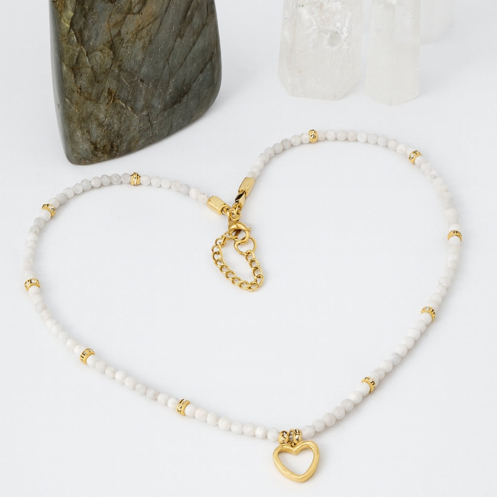 Moonstone Heart Necklace | 3 mm Faceted Dainty Moonstone Pendant