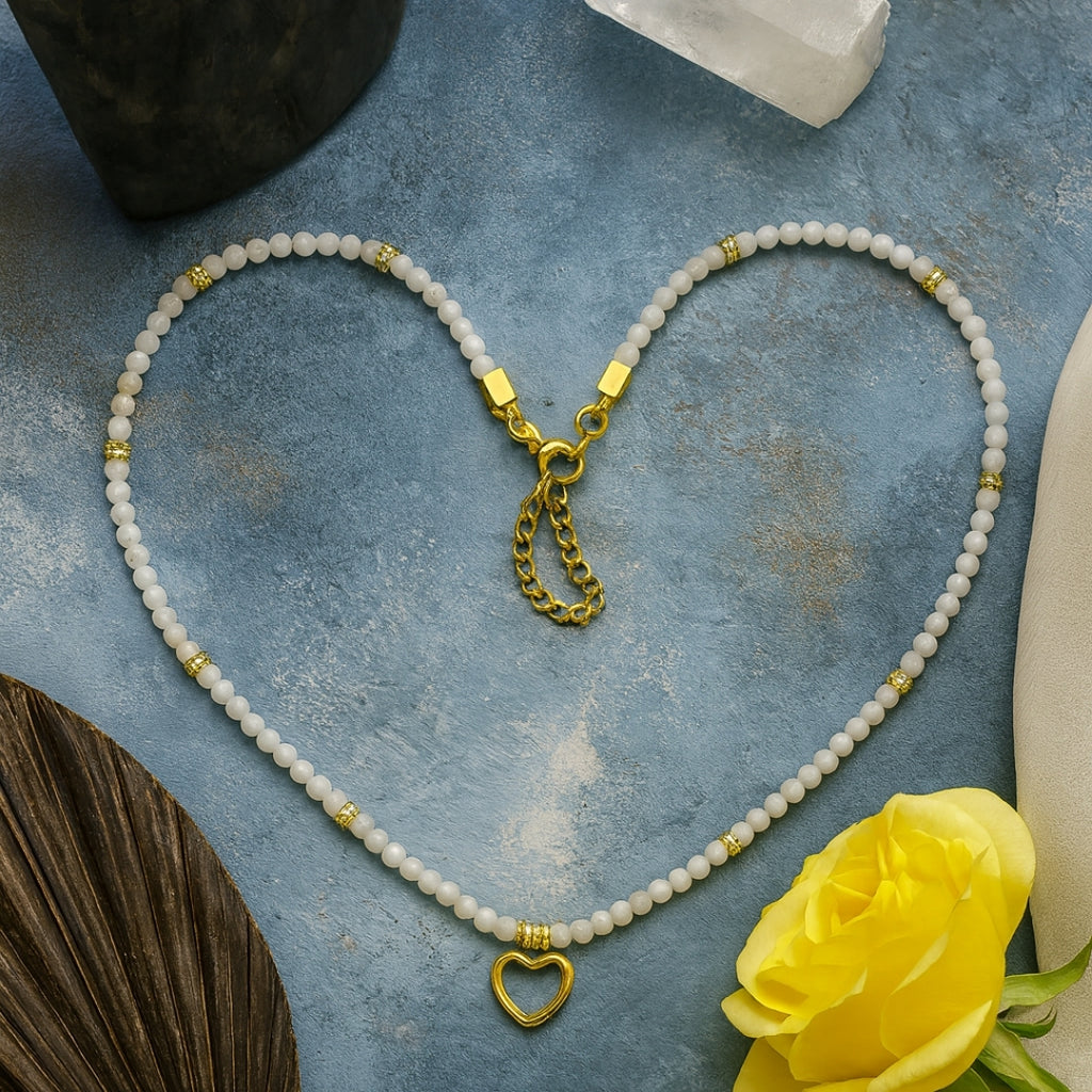 Moonstone Heart Necklace | 3 mm Faceted Dainty Moonstone Pendant