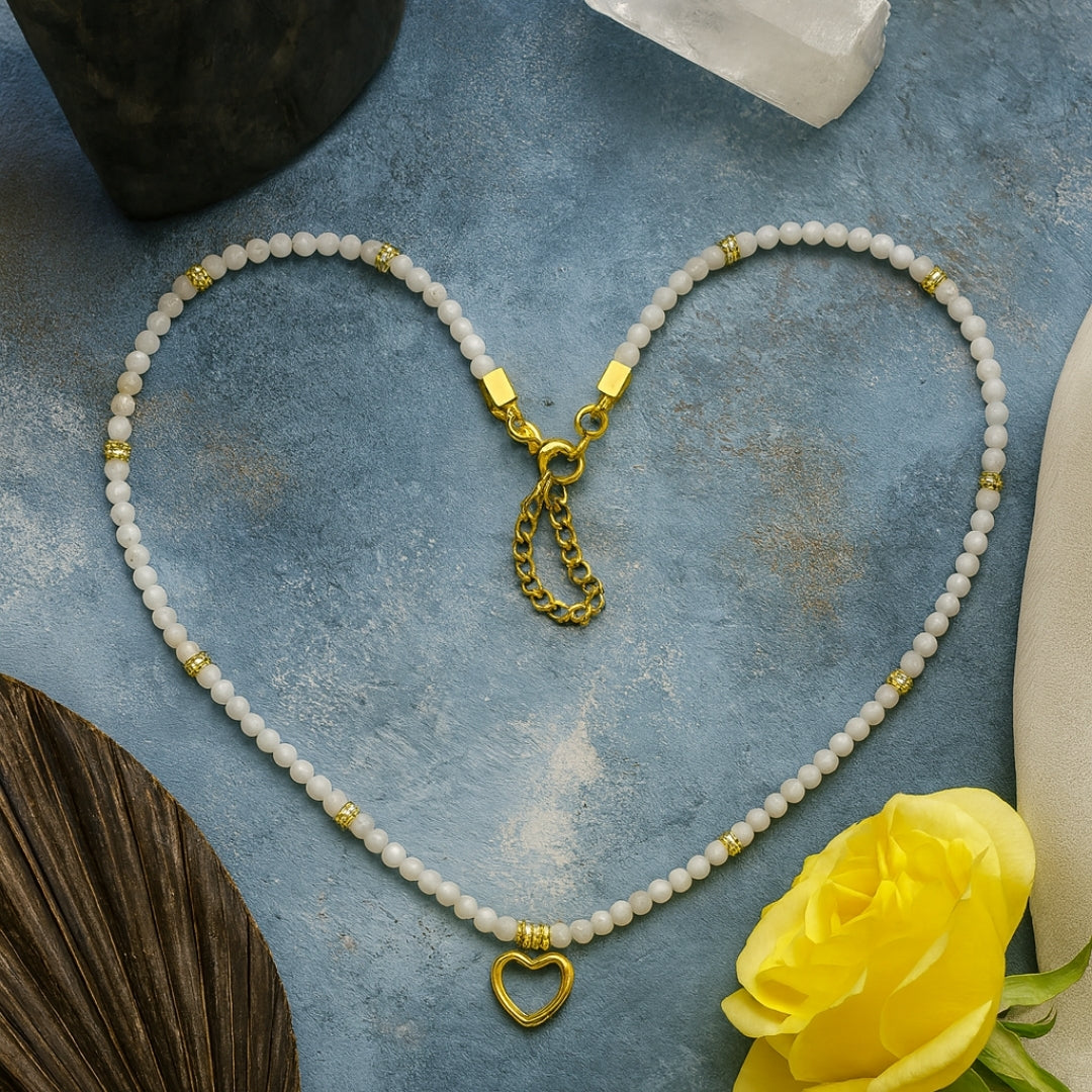 Moonstone Heart Necklace | 3 mm Faceted Dainty Moonstone Pendant