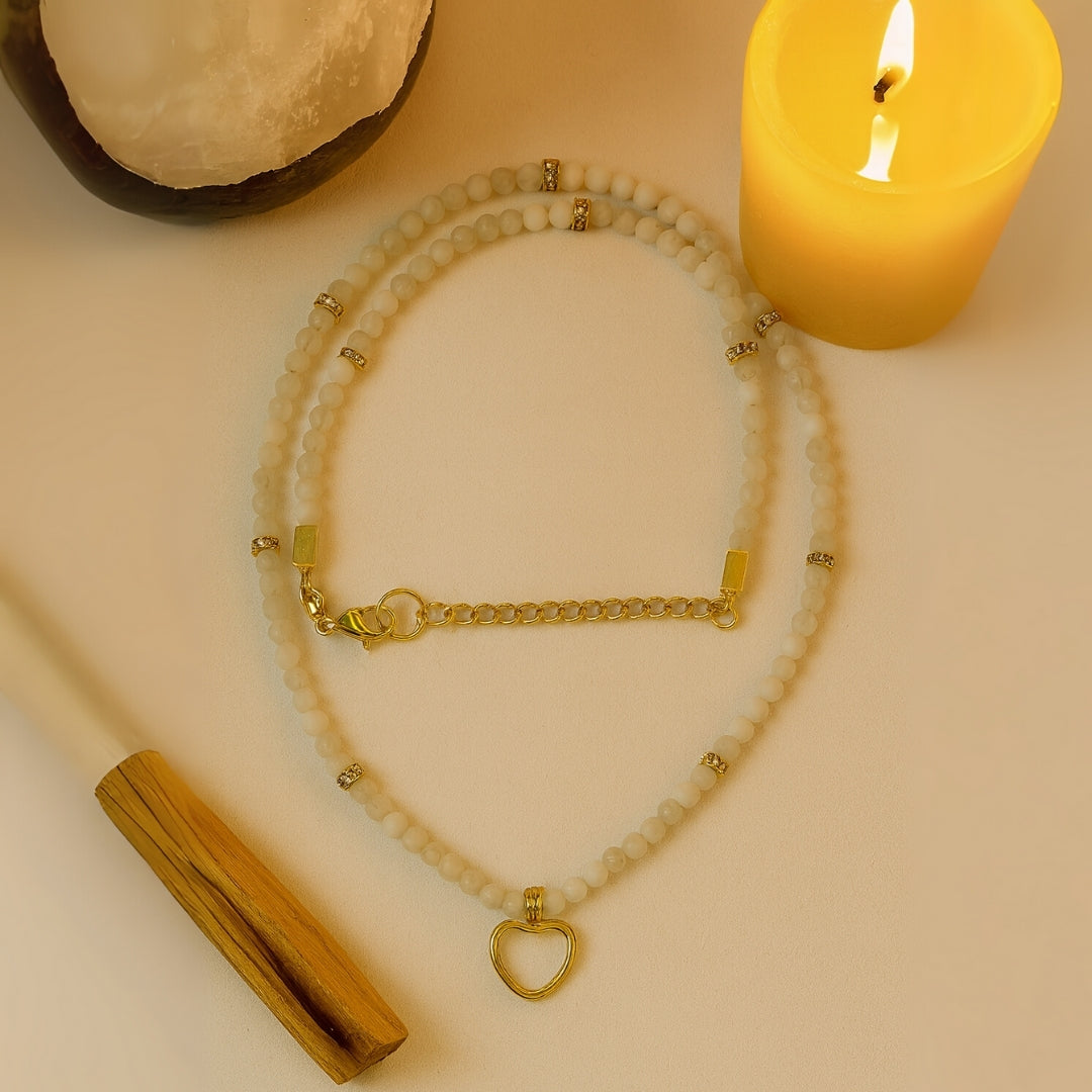Moonstone Heart Necklace | 3 mm Faceted Dainty Moonstone Pendant