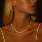 Nacre Moonlight Seal Dainty Necklace | 4mm Mother of Pearl & Gold Spacer