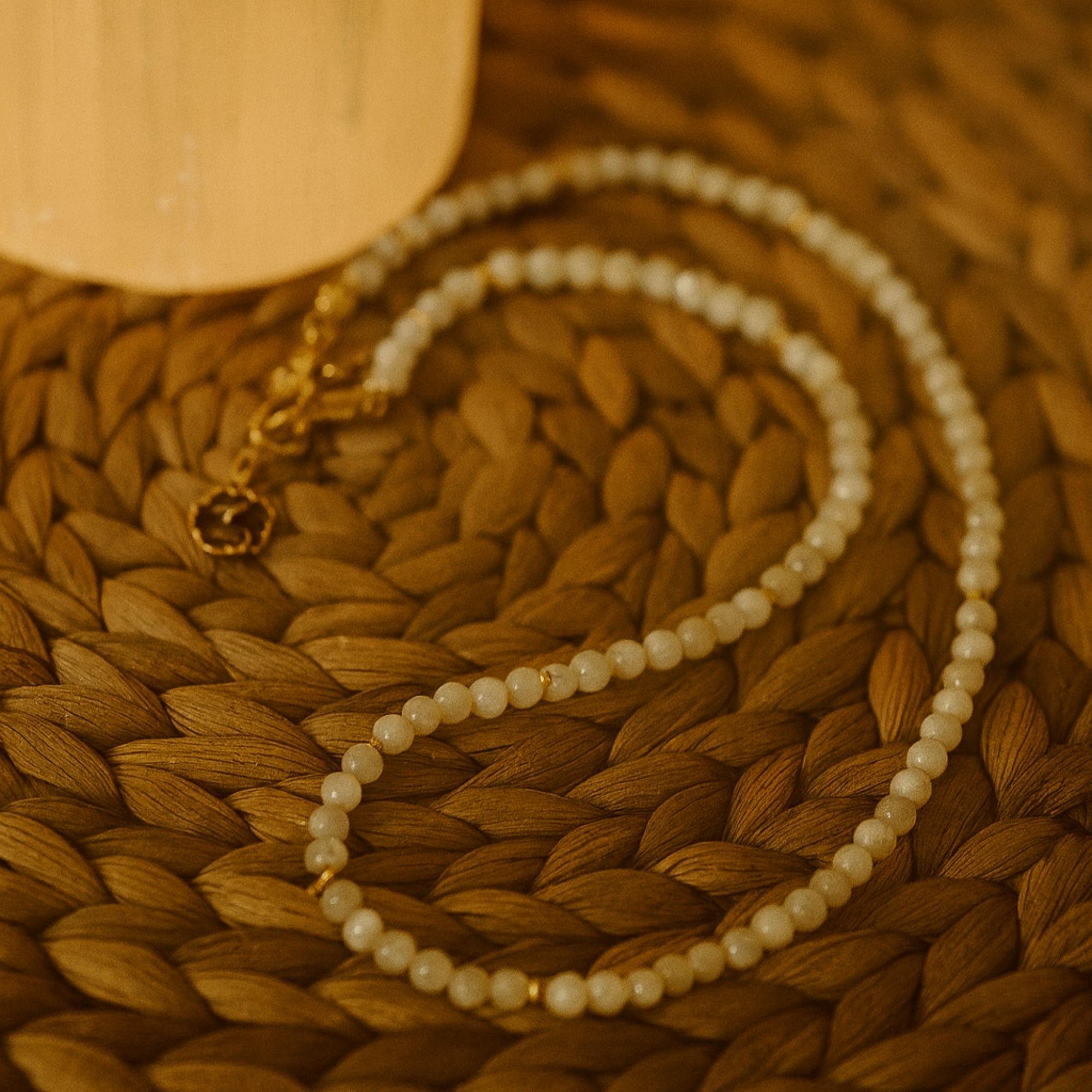 Nacre Moonlight Seal Dainty Necklace | 4mm Mother of Pearl & Gold Spacer