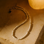 Nacre Moonlight Seal Dainty Necklace | 4mm Mother of Pearl & Gold Spacer