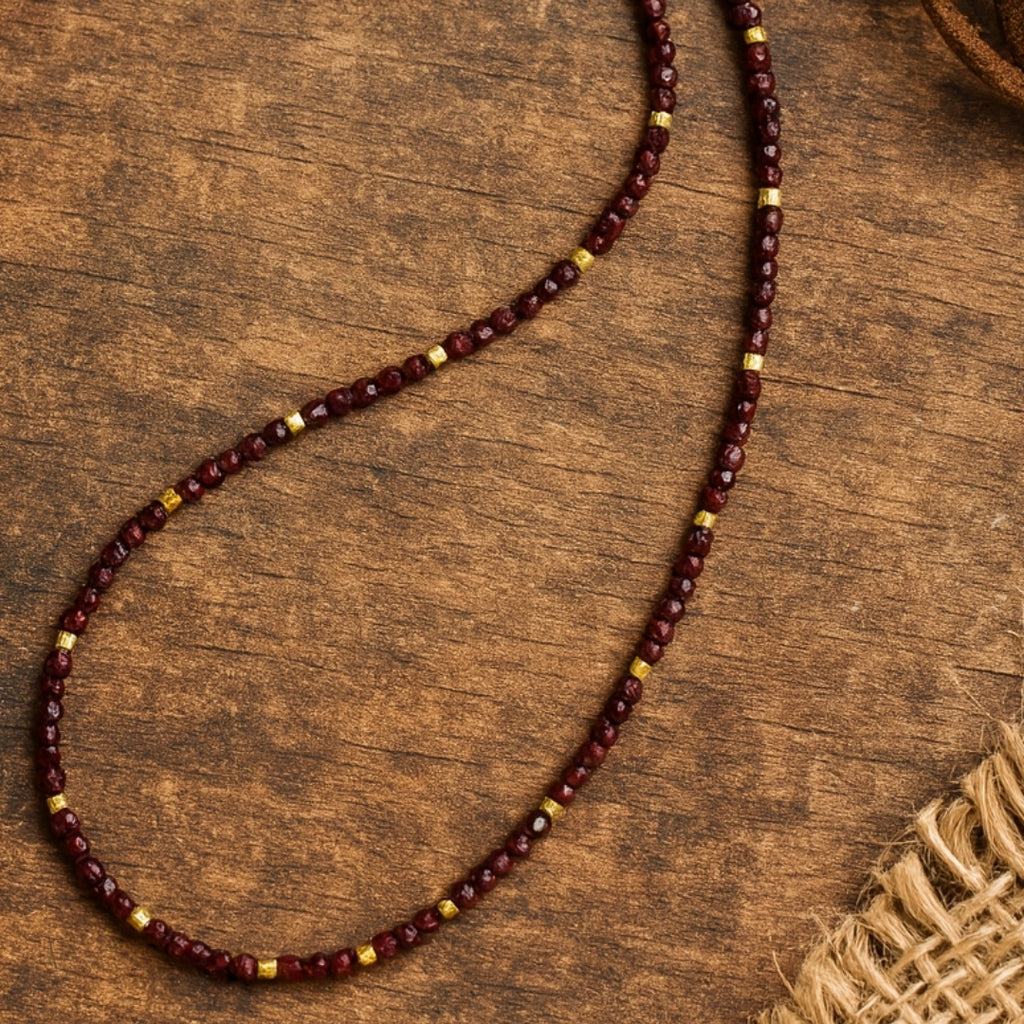 Garnet Cube Cut Necklace 2mm