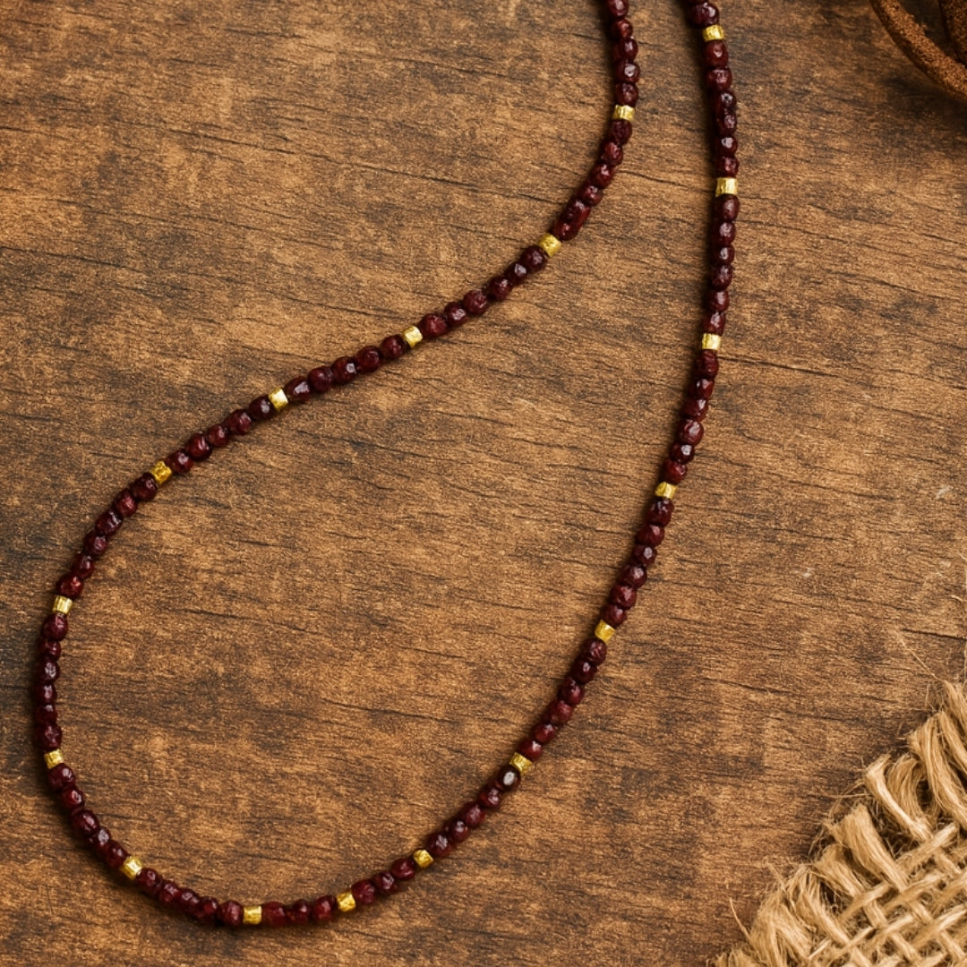 Garnet Cube Cut Necklace 2mm