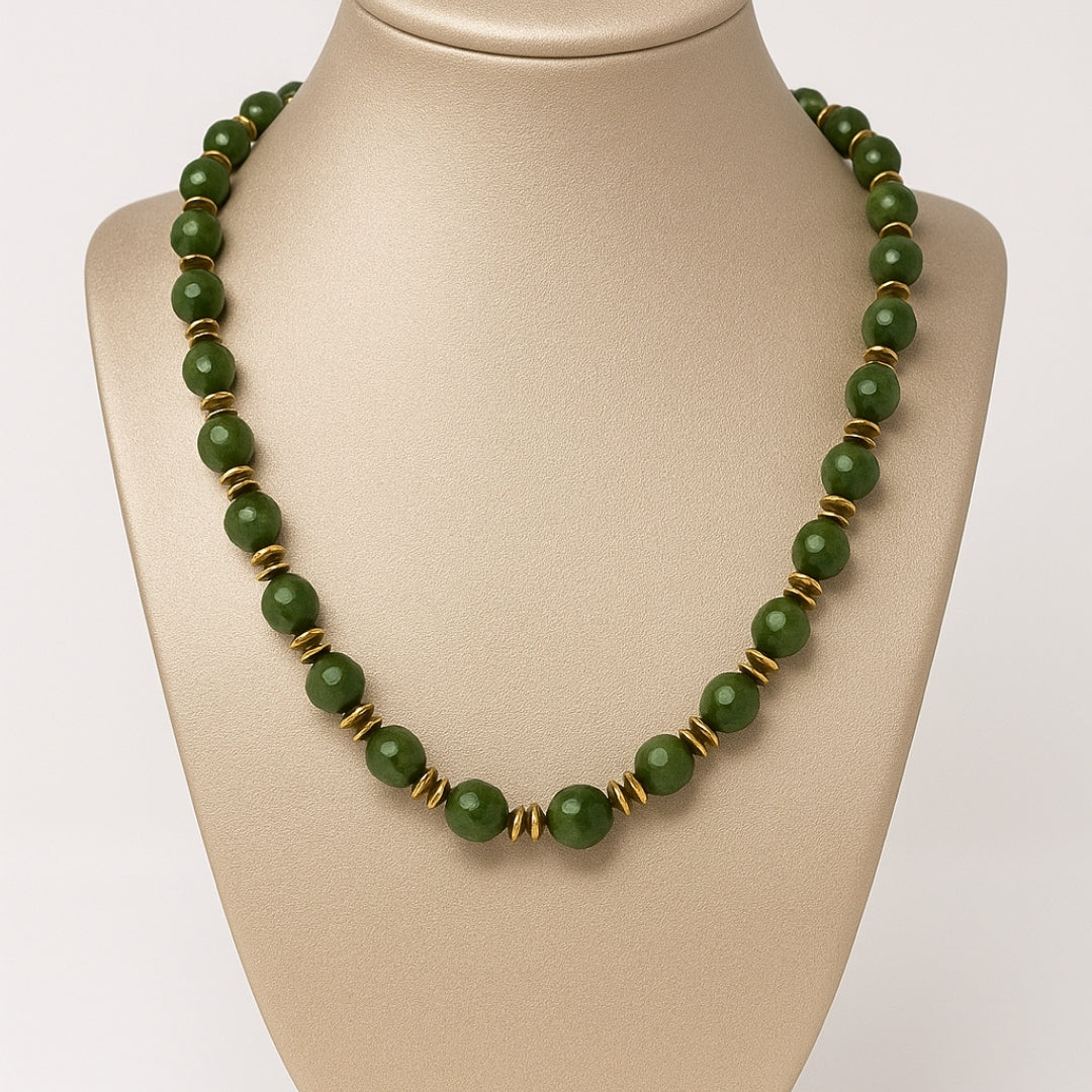 Jade Faceted Abundance Necklace with Square Hematite 8mm
