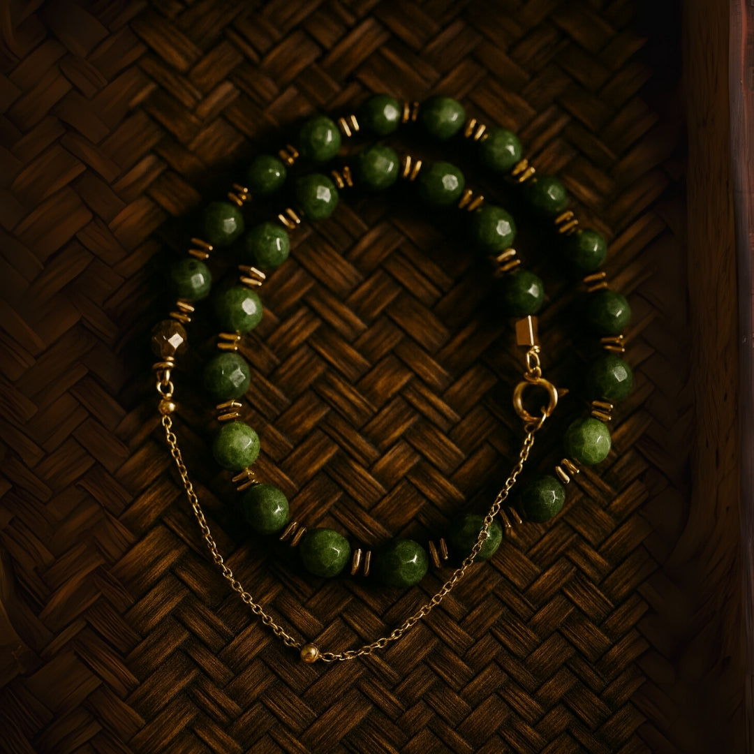 Jade Faceted Abundance Necklace with Square Hematite 8mm