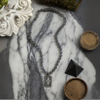 Labradorite Necklace 925 Silver Fleur-de-Lis Pendant | 8mm Hand-Knotted Beads