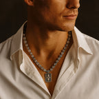 Labradorite Necklace 925 Silver Fleur-de-Lis Pendant | 8mm Hand-Knotted Beads