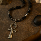 Obsidian Seal of Ankh |Silver Obsidian Hematite Necklace 6 mm