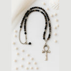 Obsidian Seal of Ankh |Silver Obsidian Hematite Necklace 6 mm
