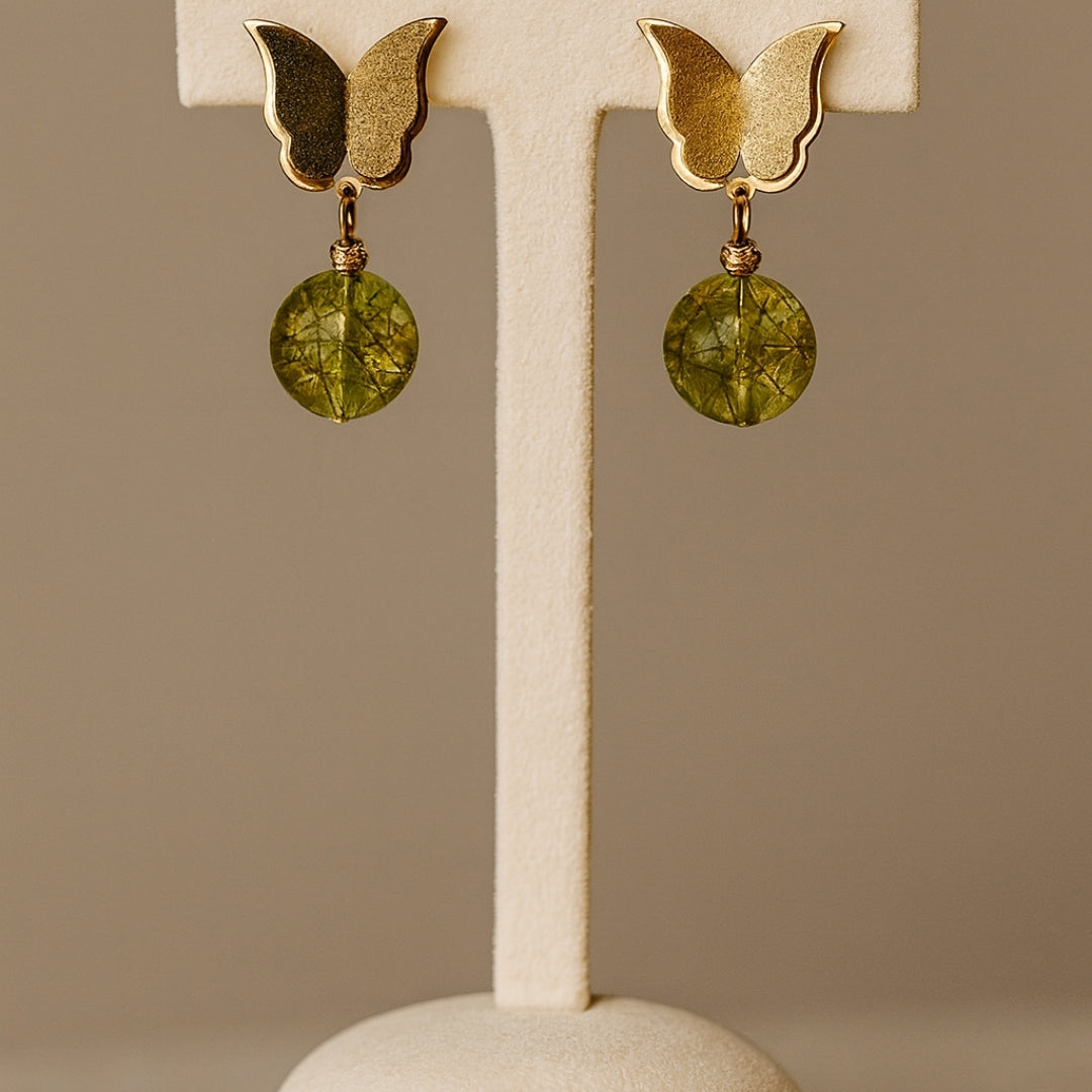 Peridot Light Earrings Stainless Steel Butterfly Earrings Natural Peridot Gemstone