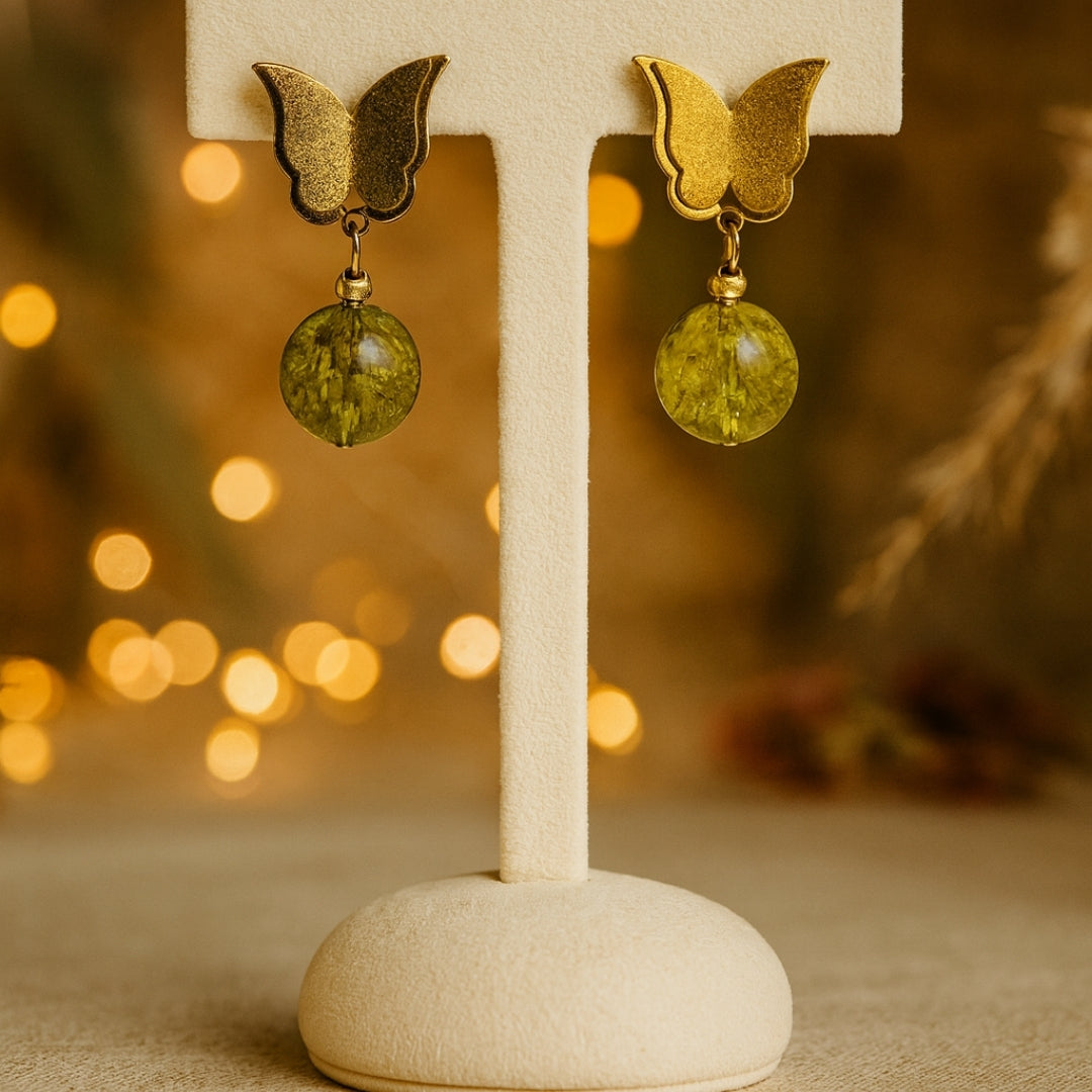 Peridot Light Earrings Stainless Steel Butterfly Earrings Natural Peridot Gemstone